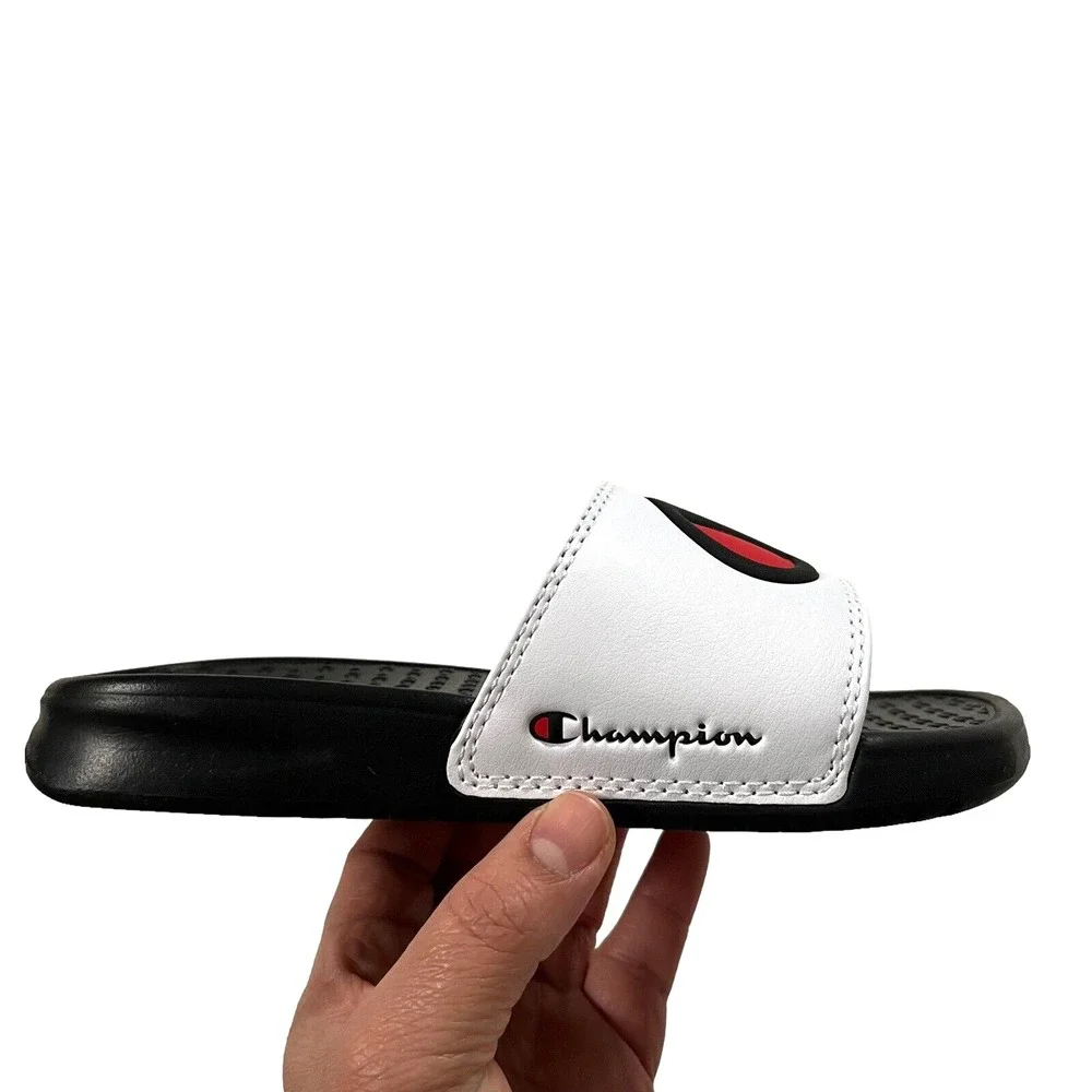 Champion Little Boys Girls Slide Sandals Size 13 Black White Lightweight Comfort